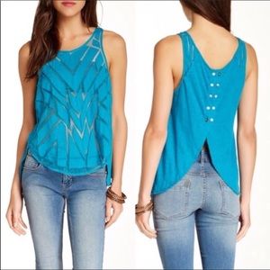 Free People Mesh Cut Out Button Back Tank Top XS
